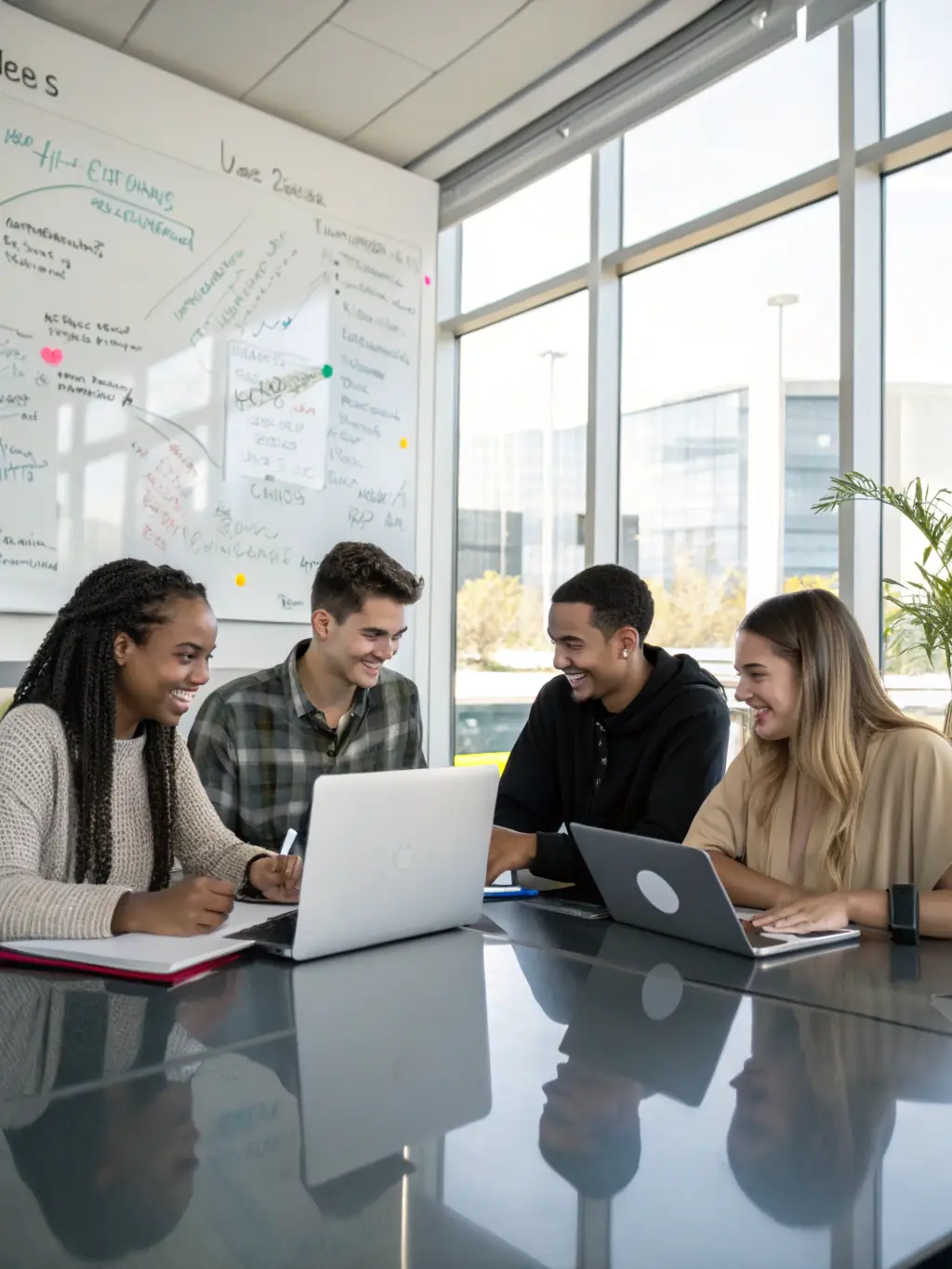 A diverse group of influencers collaborating on a branded content shoot, showcasing the range of talent Stratos Agency works with.